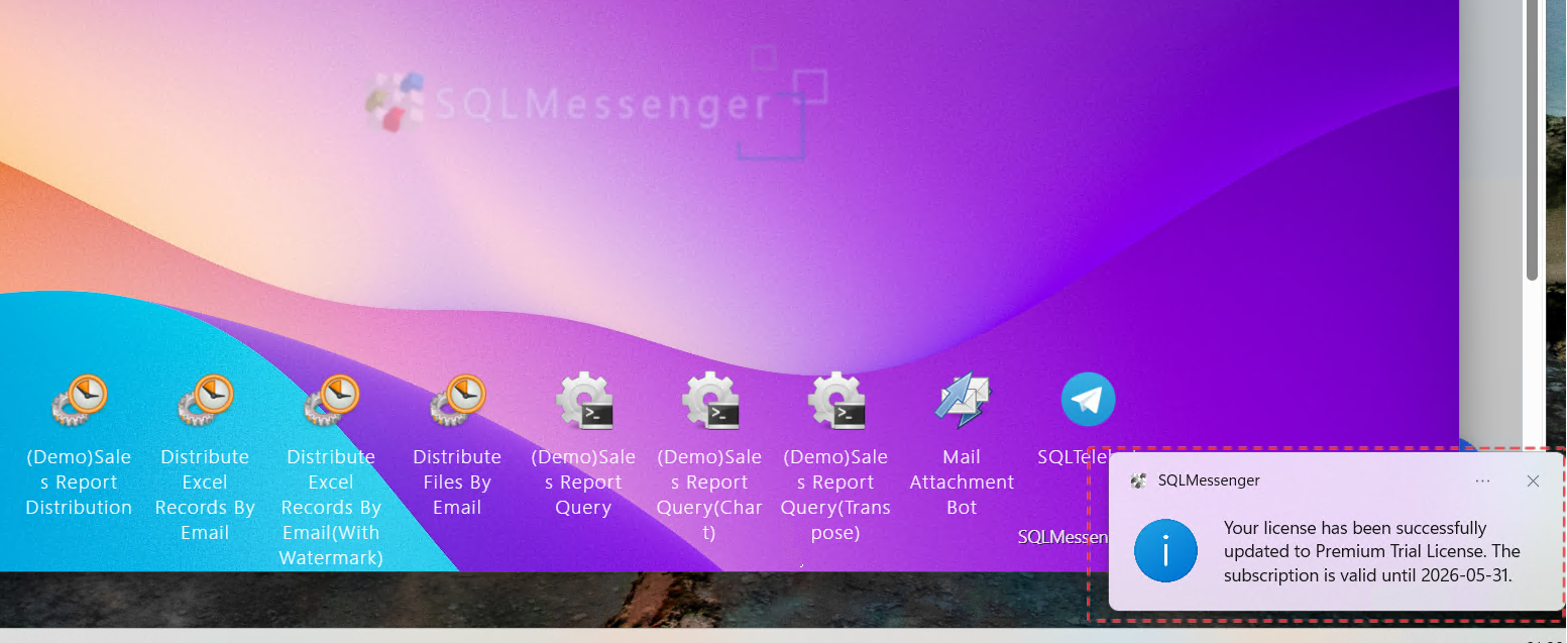 SQLMessenger automatically updates your license information