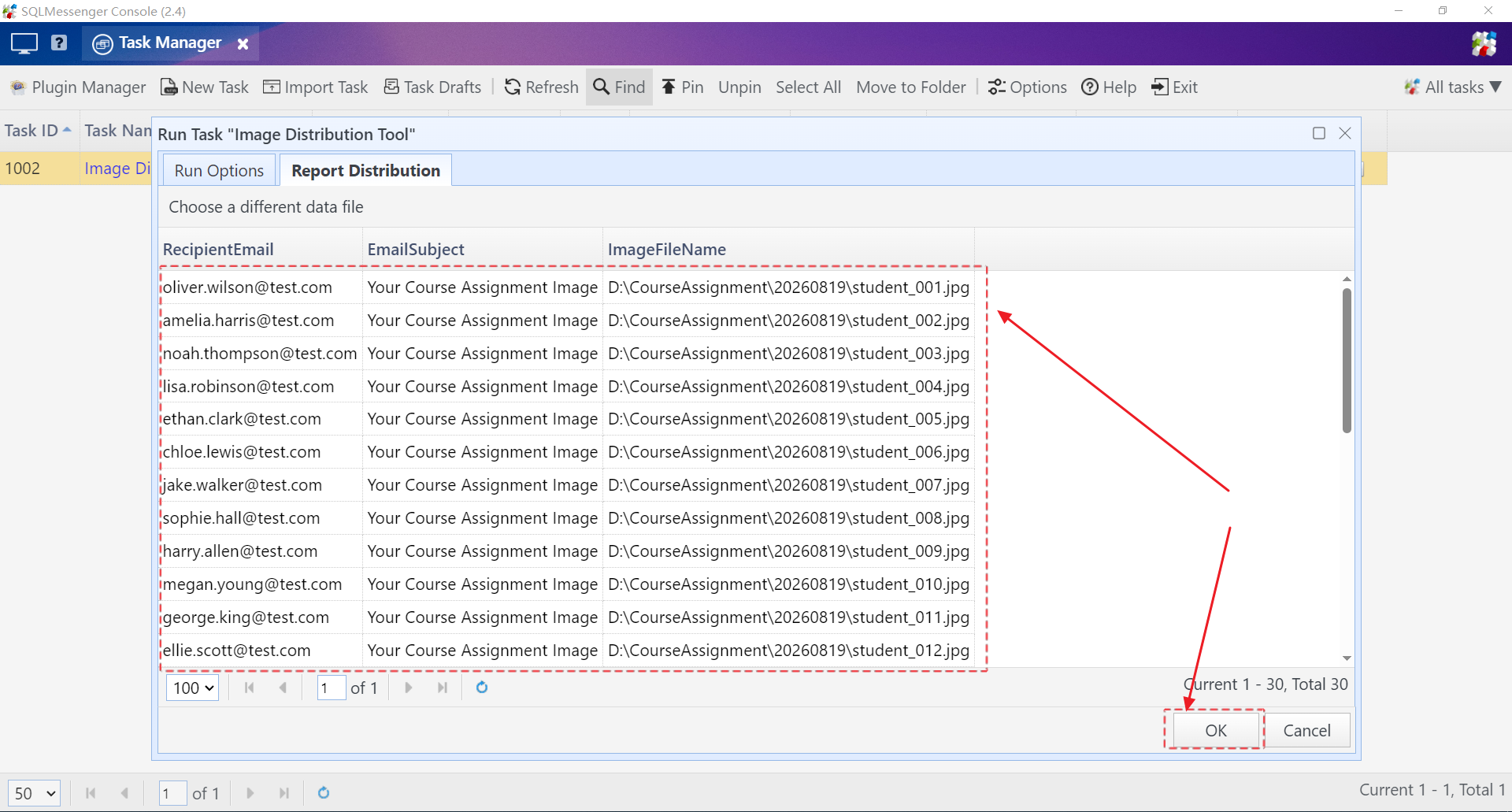 Review list data and click OK
