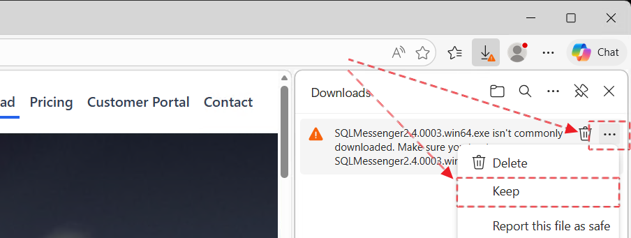 Click the menu icon next to the file, then select Keep
