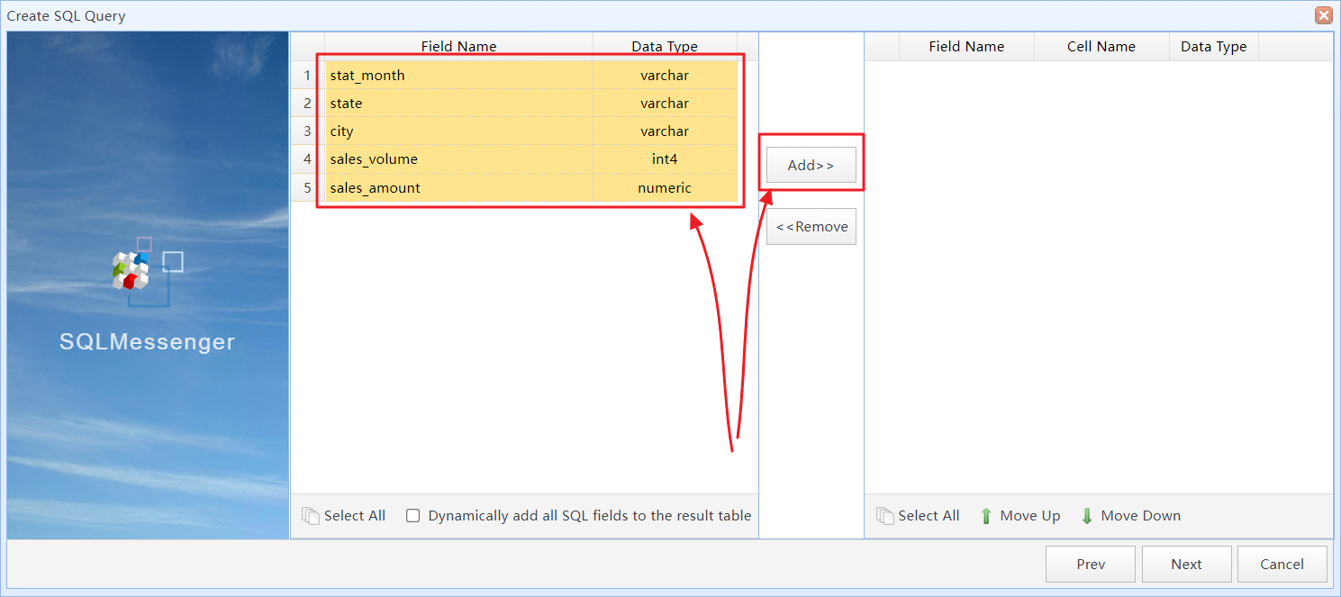 Select the fields to convert into the HTML table