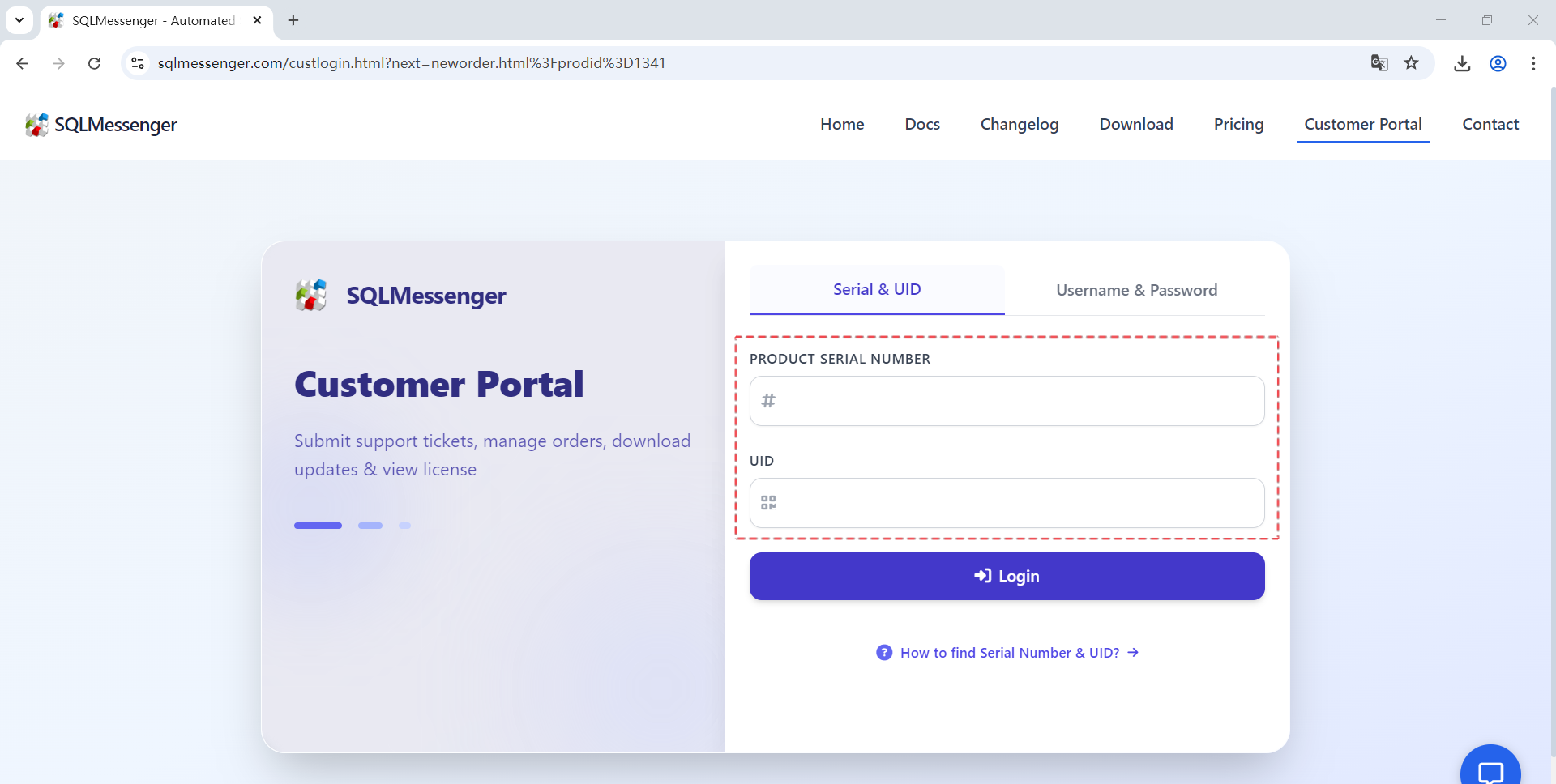 Log In to the Customer Portal