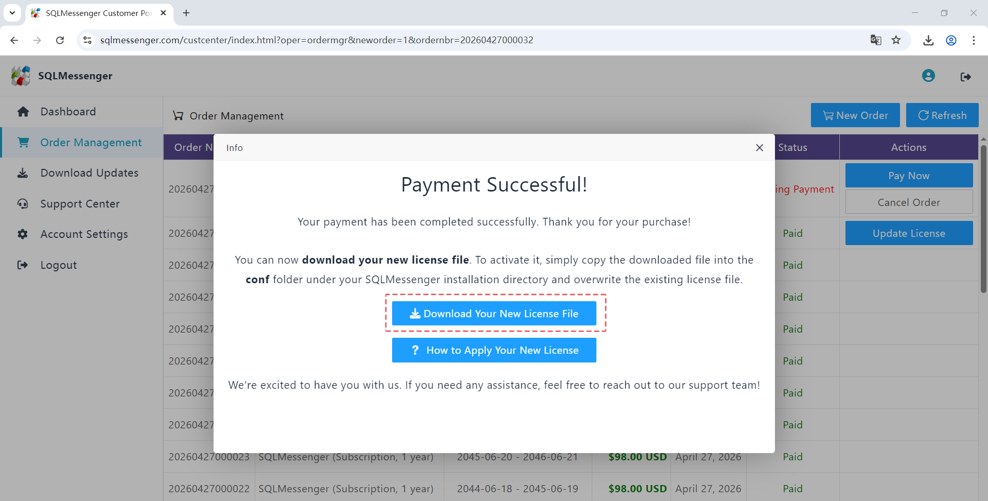 Download the New License File