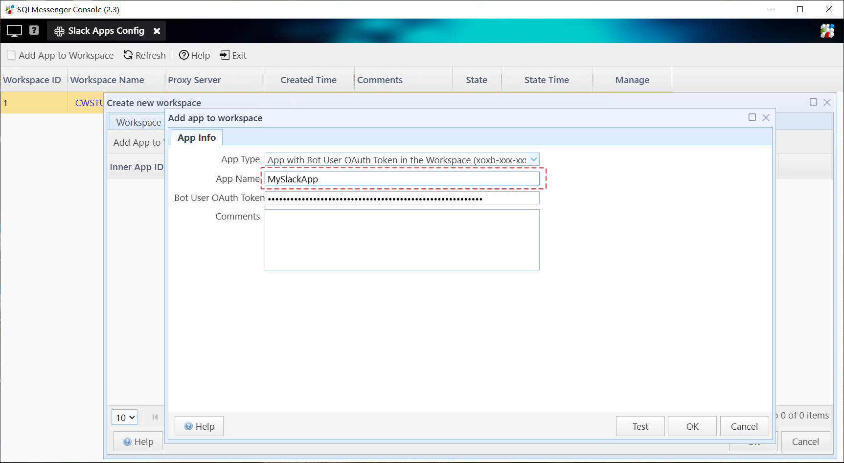 Configure the Slack app in SQLMessenger