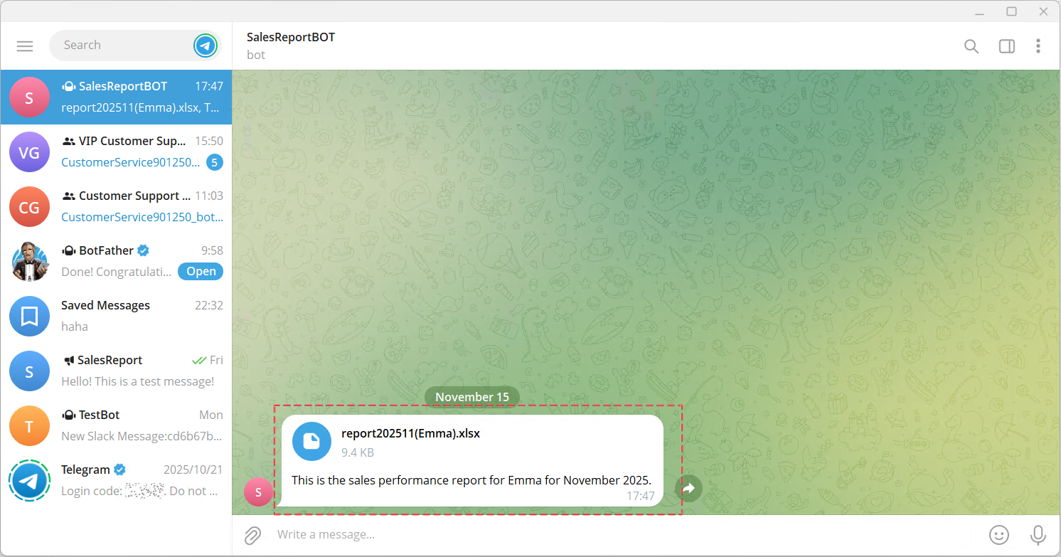 The file received in Telegram