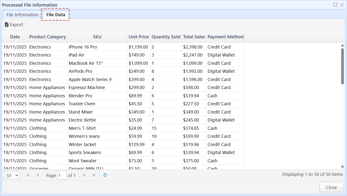 Query the data of the imported file