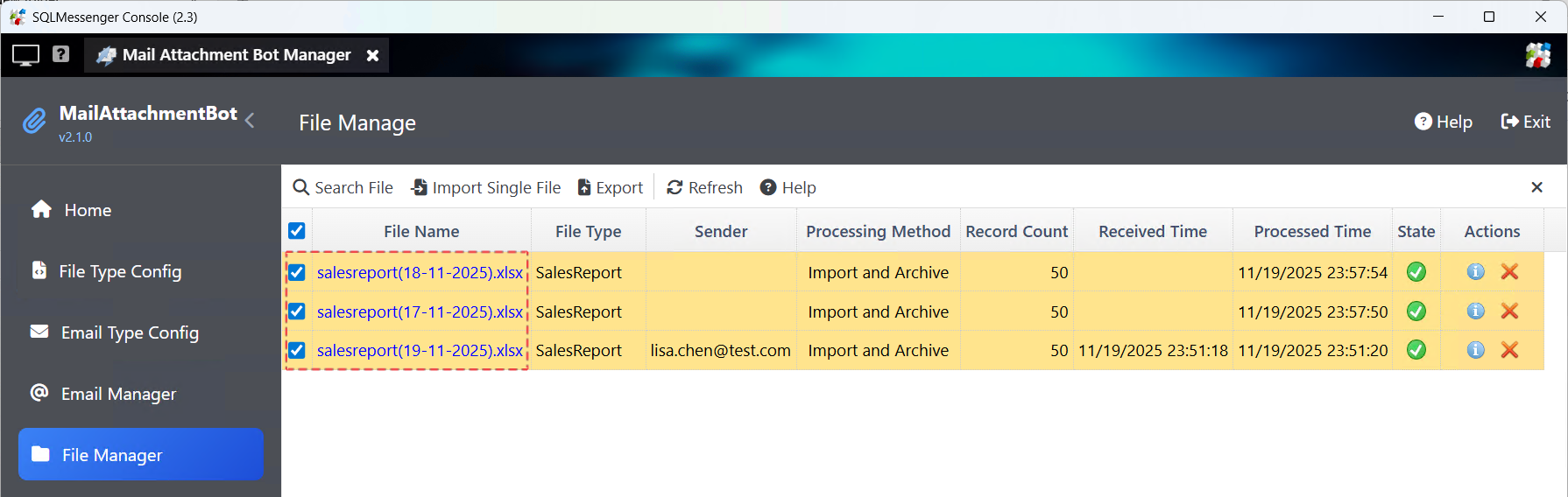 Select the files to be merged in the file list