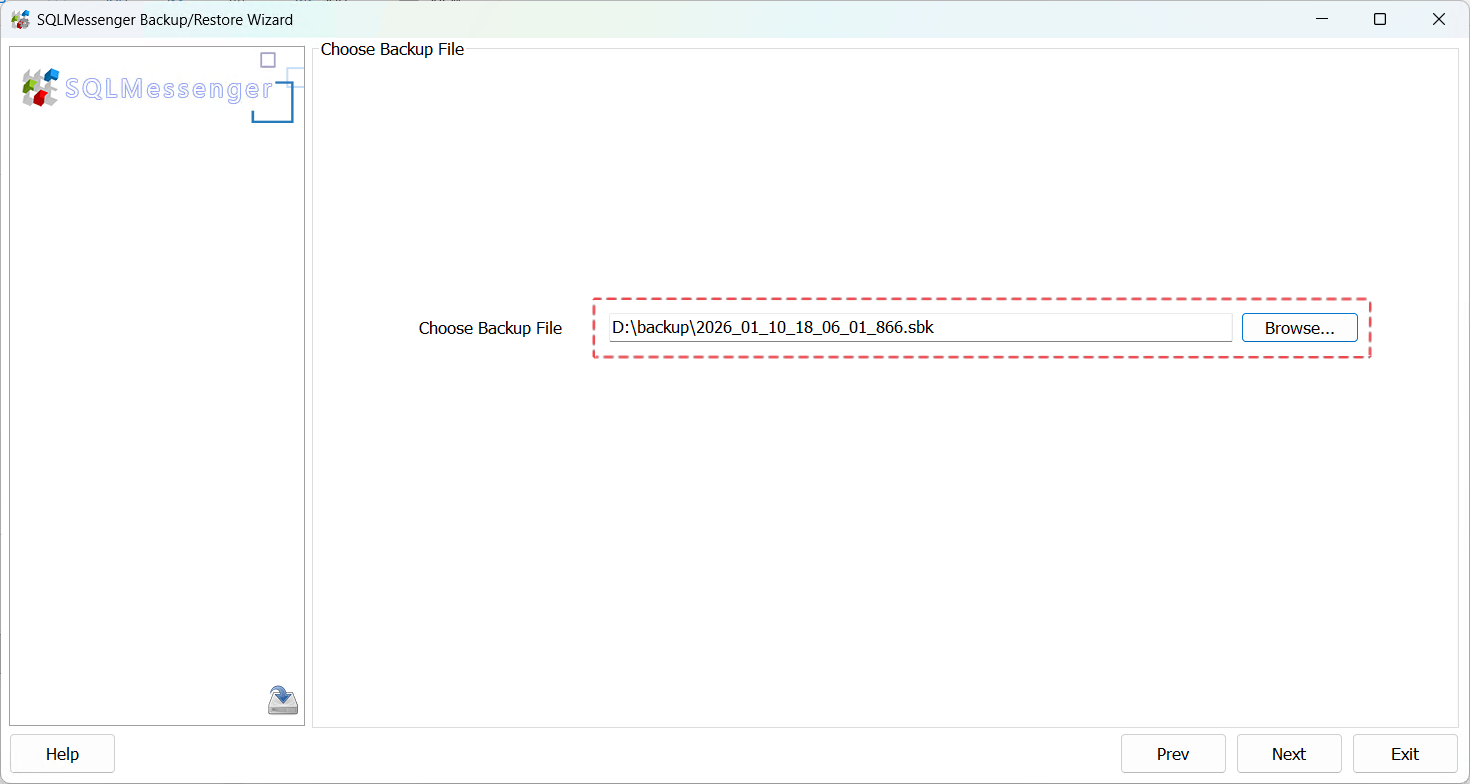 Select a backup file