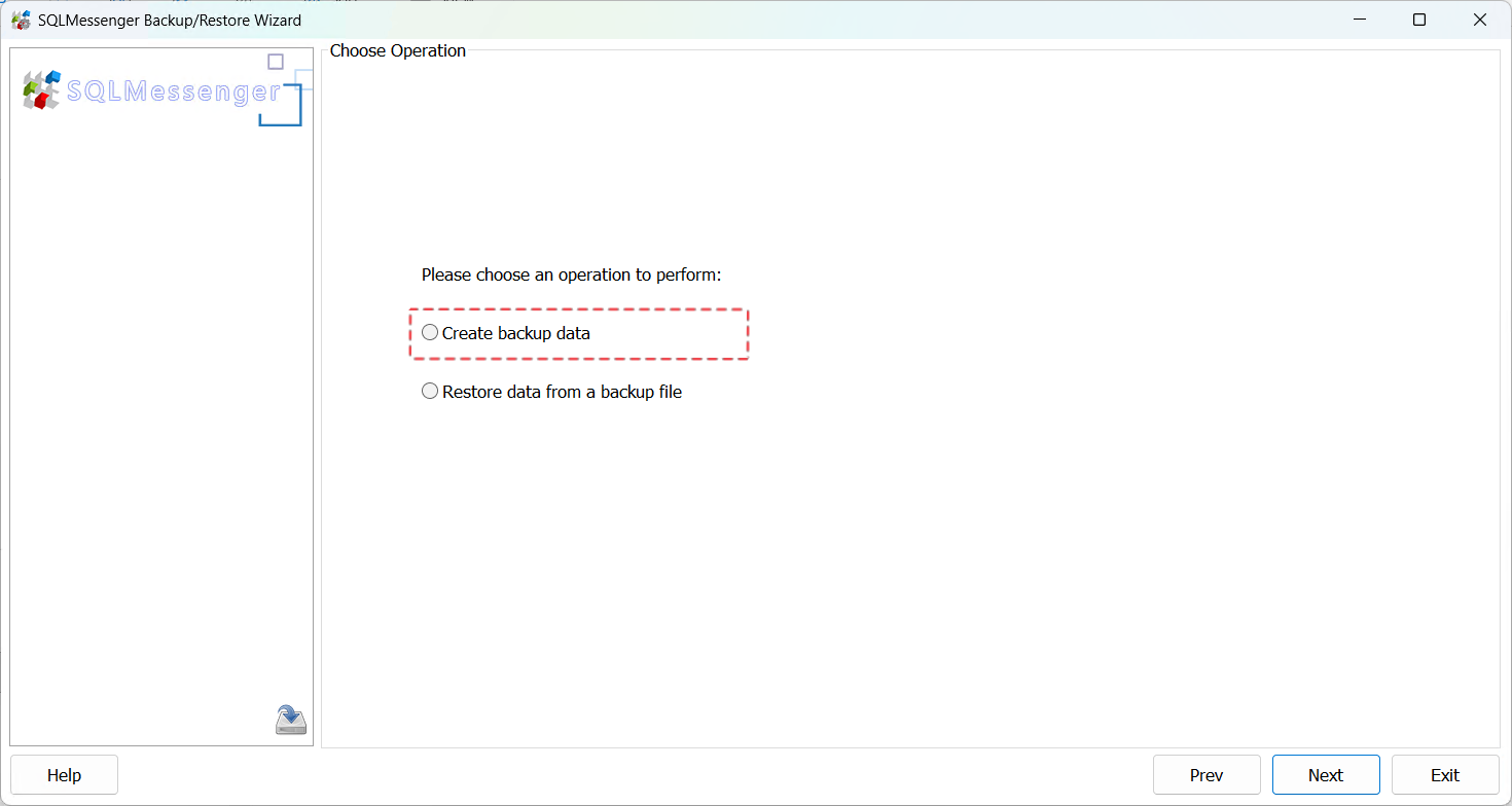 Choose "Create Backup Data"
