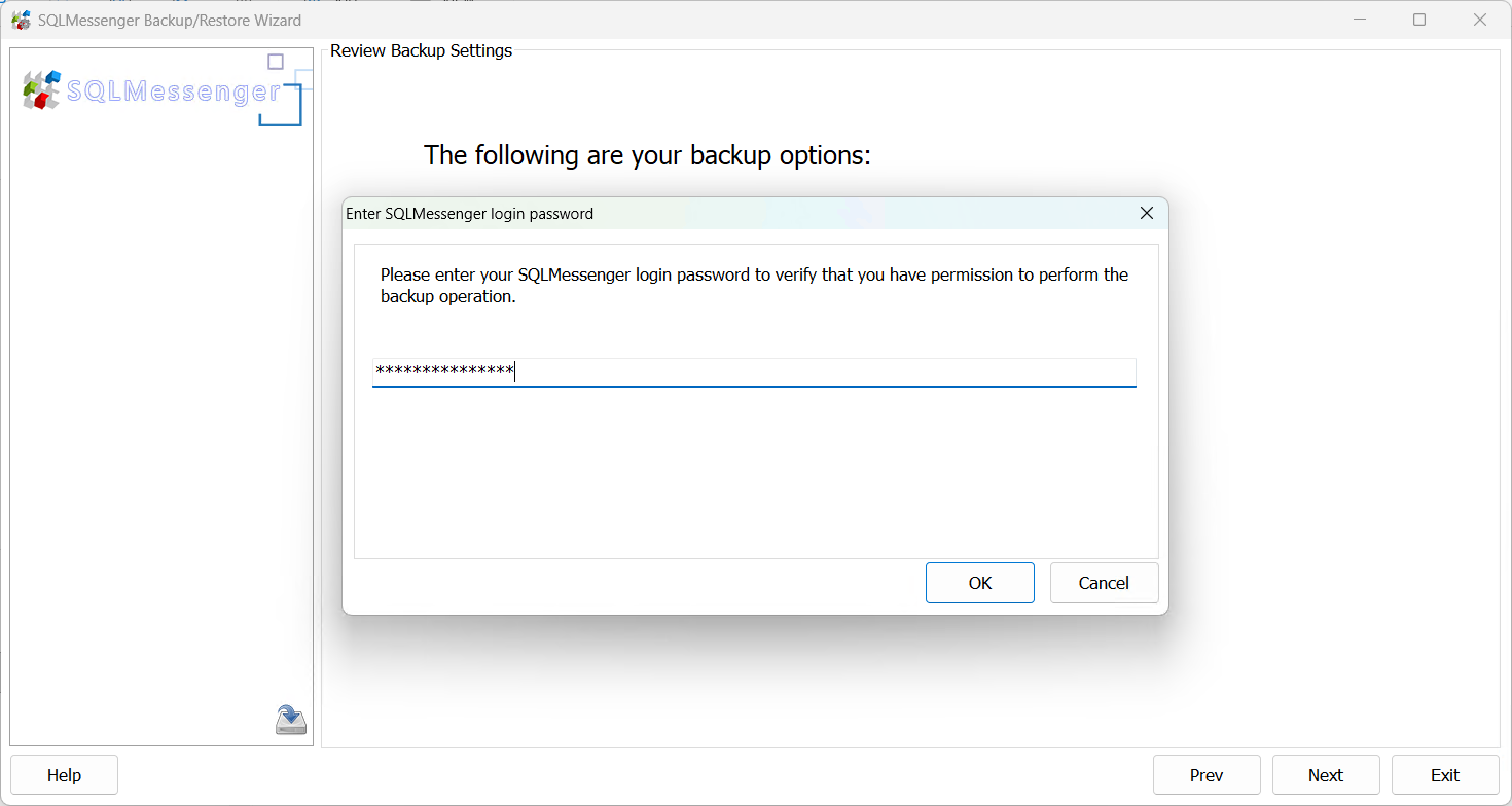 Enter SQLMessenger login password