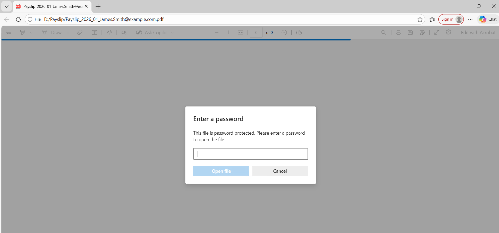 The file is now password-protected