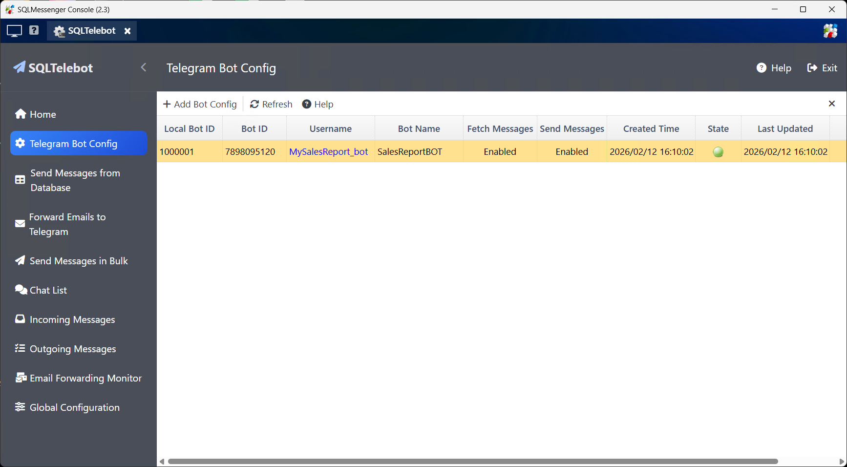 The SQLTelebot Plugin for SQLMessenger