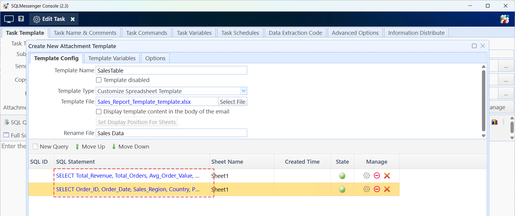 List of configured SQL statements