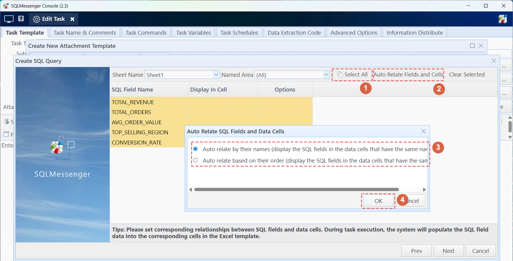 Set the mapping relationship between SQL fields and data cells