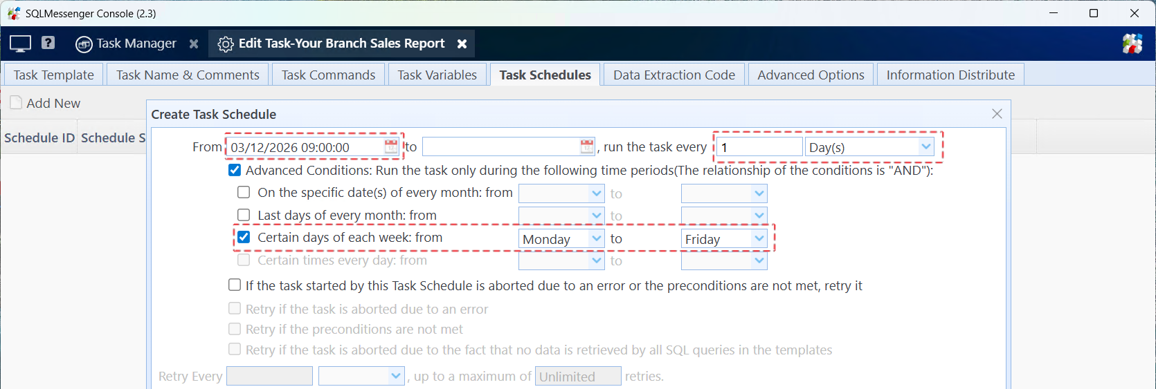 Task Schedule Configuration
