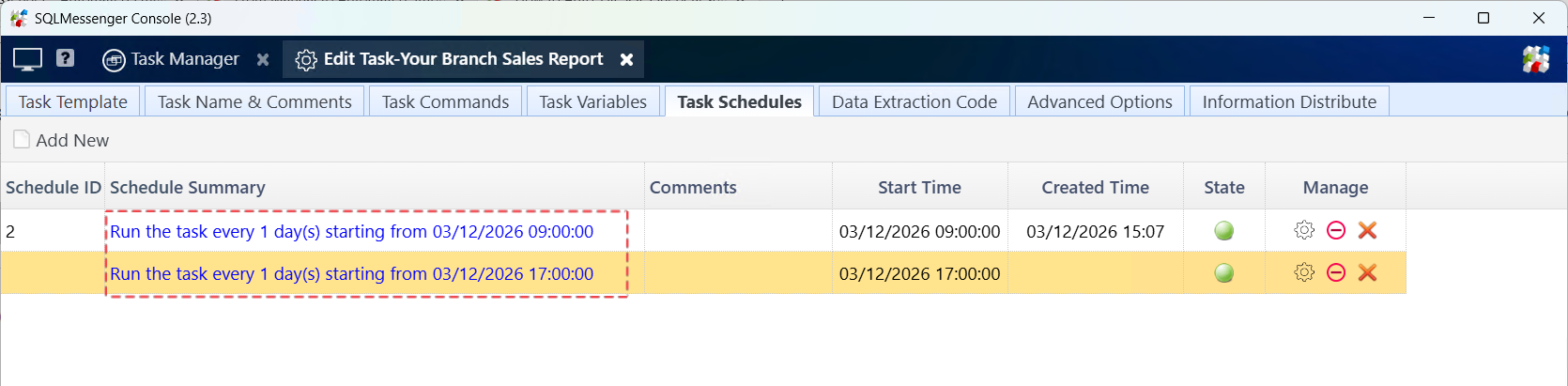 Run the task at different times