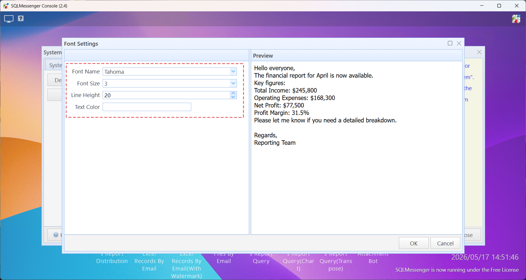 Set the default email font in the Font Settings dialog box, then click "OK" to save