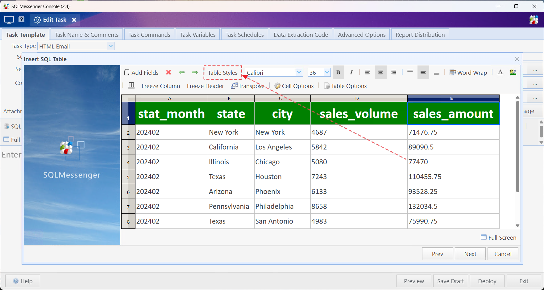 Click the Table Styles button on the table designer