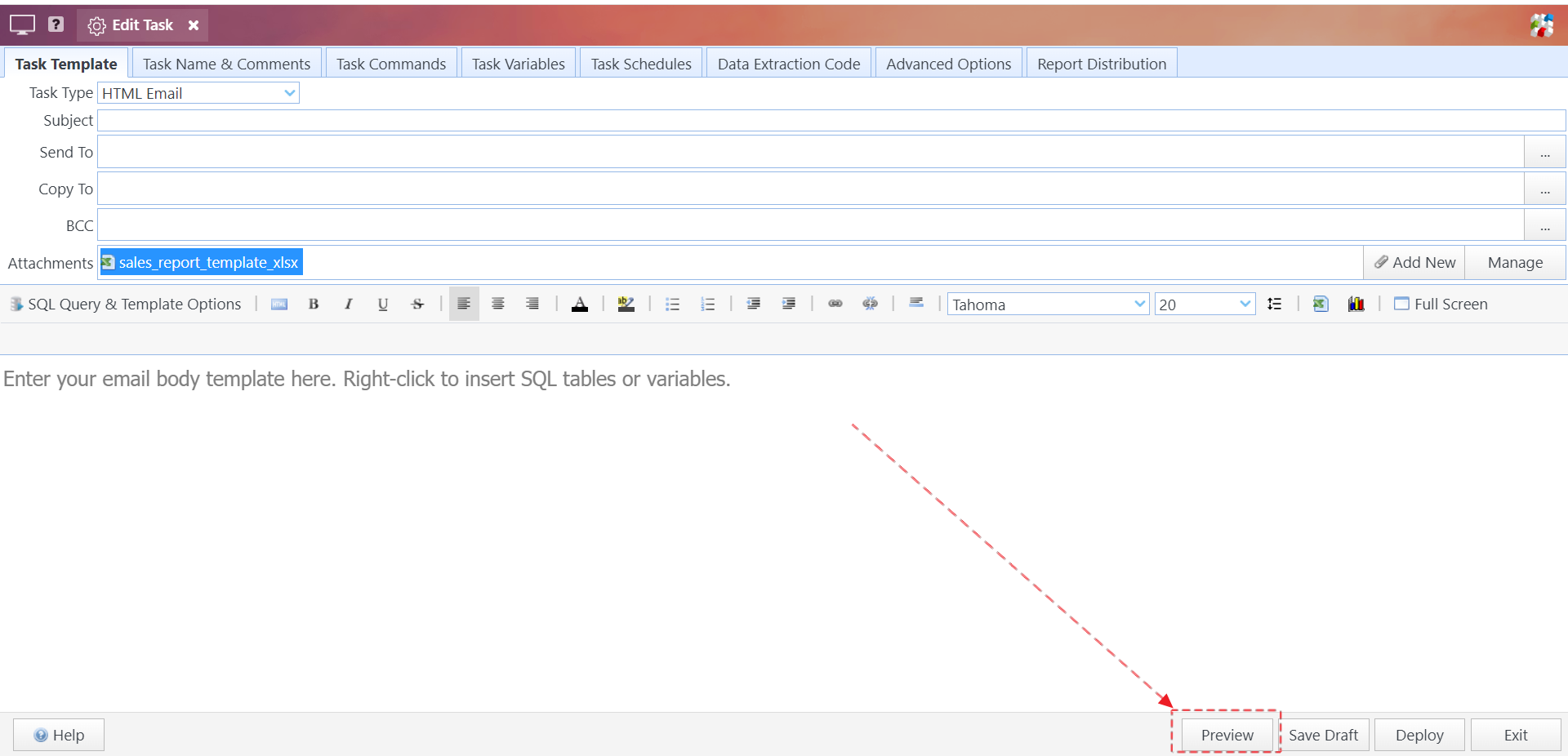 Click Preview to view task execution results
