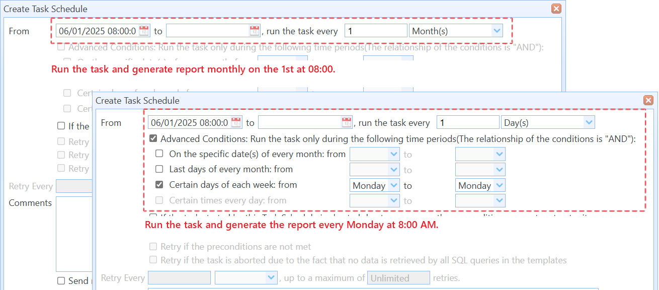 Schedule a task to run at different times