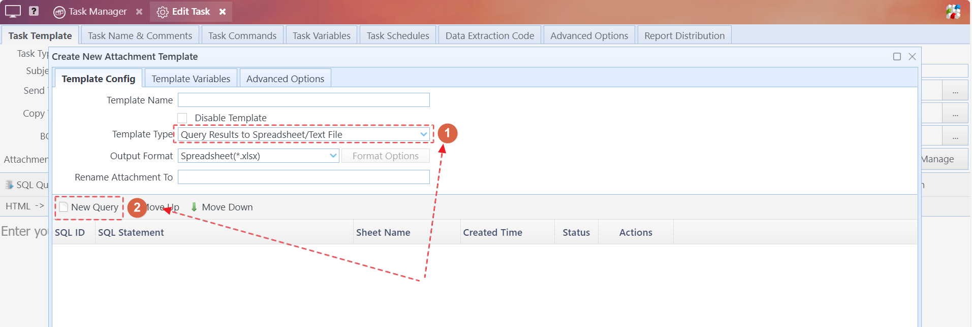 Select template type and add new query